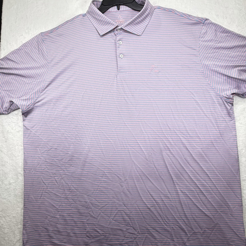 Rhoback Mens 3XL Performance Polo Shirt Blue Pink Striped Short Sleeve Golf
